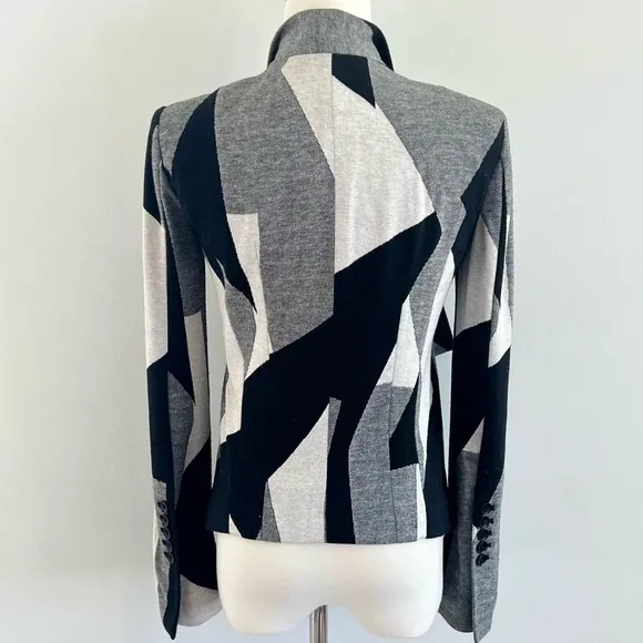 BCBG Abree Fitted Asymmetrical Hi-Lo Jacket Blazer Black Gray Size XS