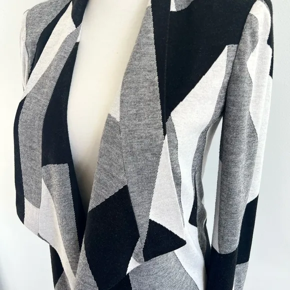 BCBG Abree Fitted Asymmetrical Hi-Lo Jacket Blazer Black Gray Size XS