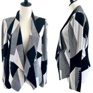 BCBG Abree Fitted Asymmetrical Hi-Lo Jacket Blazer Black Gray Size XS