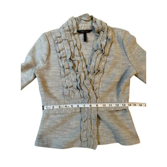 BCBG MaxAzria jacket Womens 100% wool blazer sweater with Sweater Ruffle XS