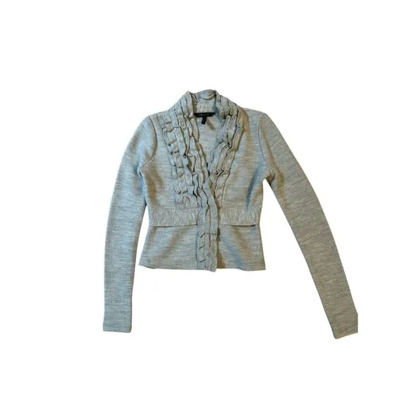 BCBG MaxAzria jacket Womens 100% wool blazer sweater with Sweater Ruffle XS