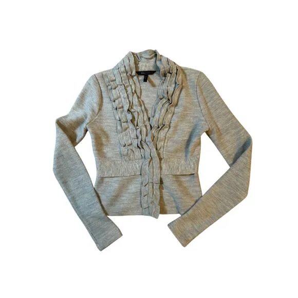 BCBG MaxAzria jacket Womens 100% wool blazer sweater with Sweater Ruffle XS