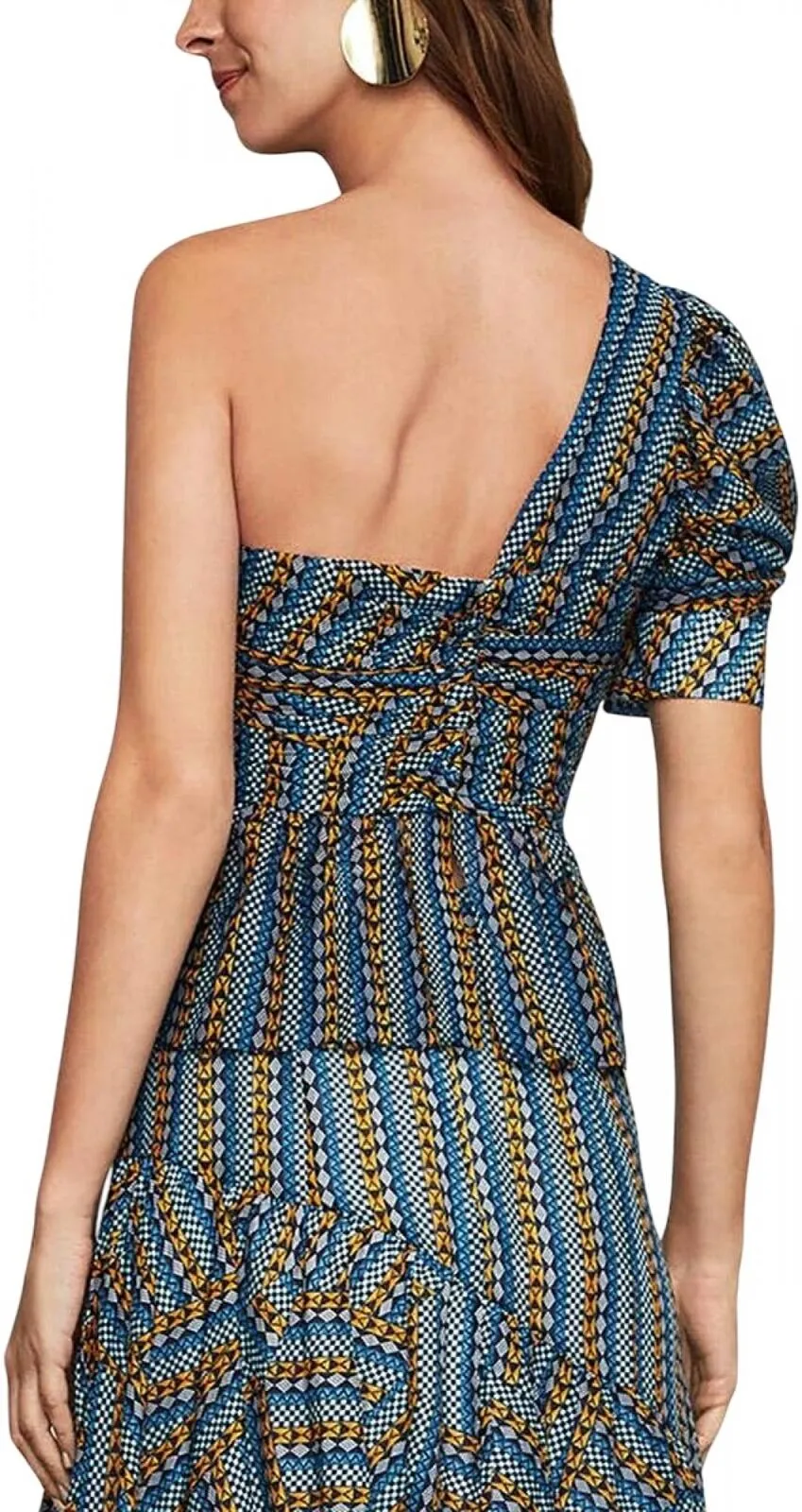 Bcbgmaxazria BCBG Women Striped Pyramid One Shoulder Top Caribbean Blue XS