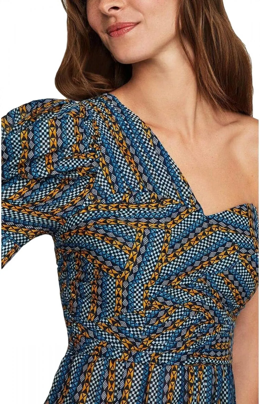 Bcbgmaxazria BCBG Women Striped Pyramid One Shoulder Top Caribbean Blue XS