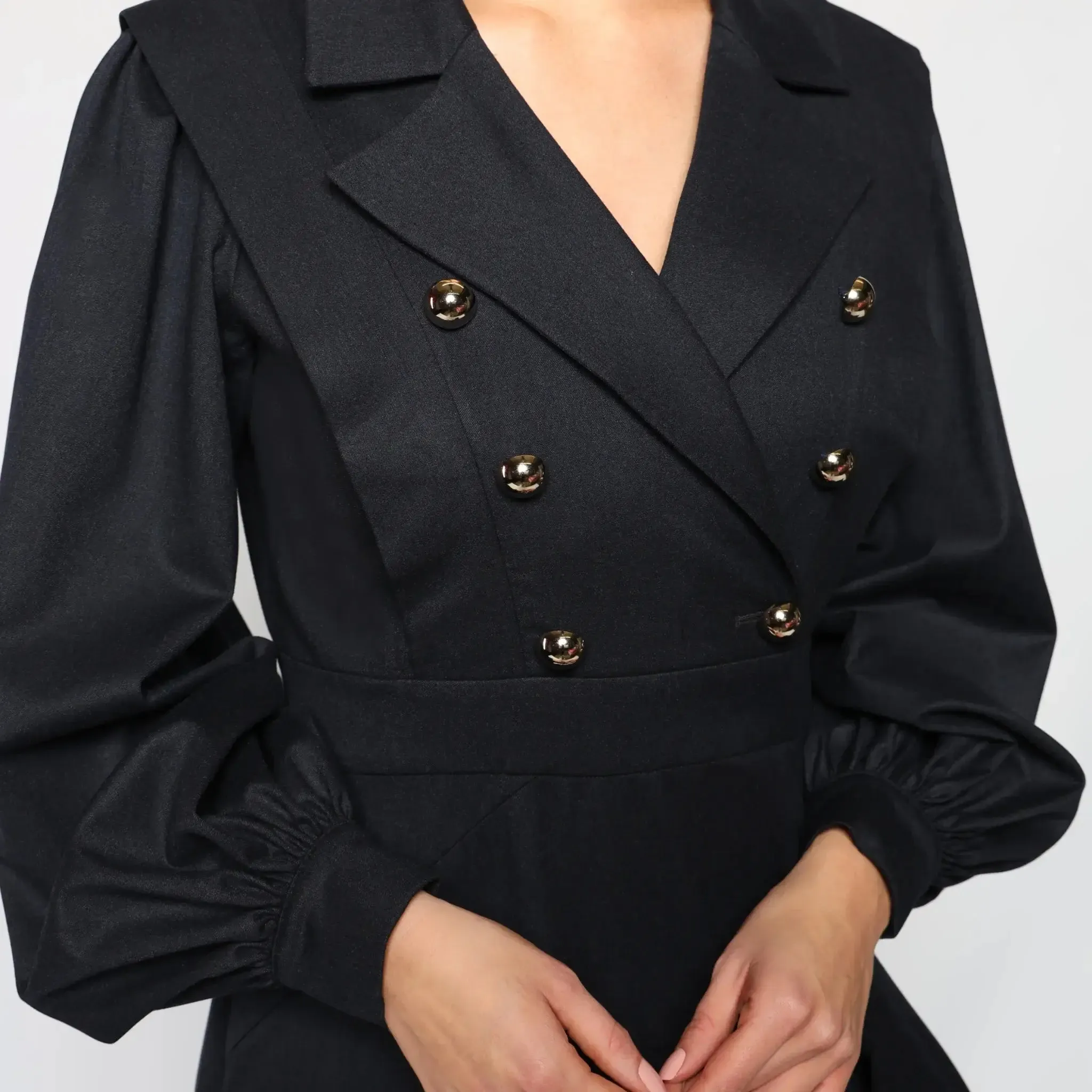 Black Blouson Sleeves Women's Maxi Dress