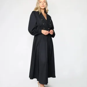 Black Blouson Sleeves Women's Maxi Dress
