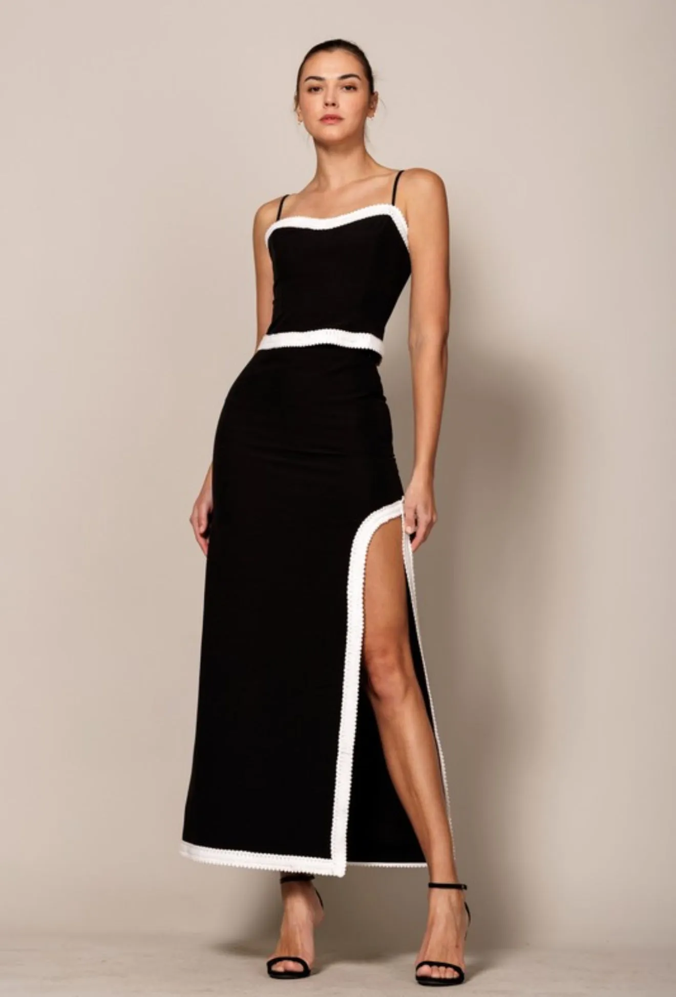 Black Contrast Midi Skirt