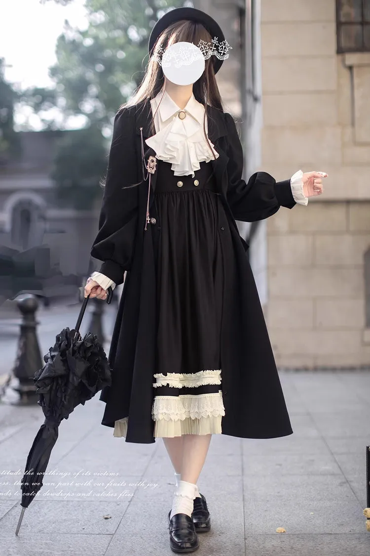 Black [Hathaway] Ruffle Bowknot Lace Elegant Lolita Jumper Dress