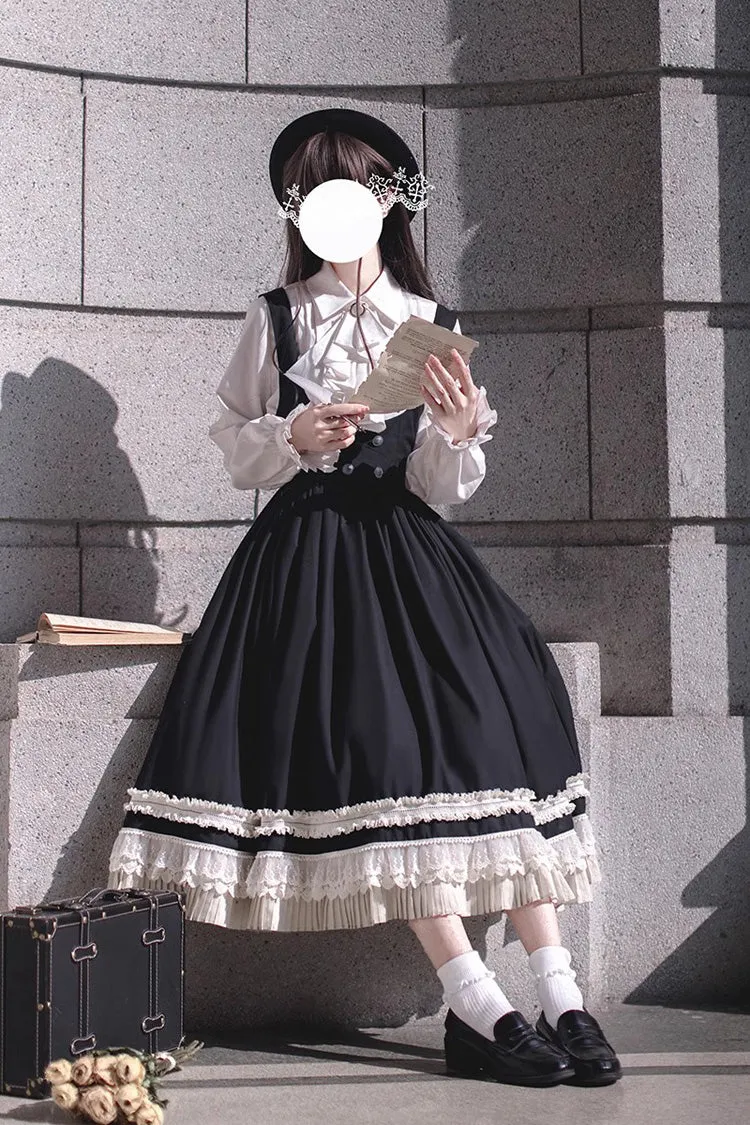Black [Hathaway] Ruffle Bowknot Lace Elegant Lolita Jumper Dress