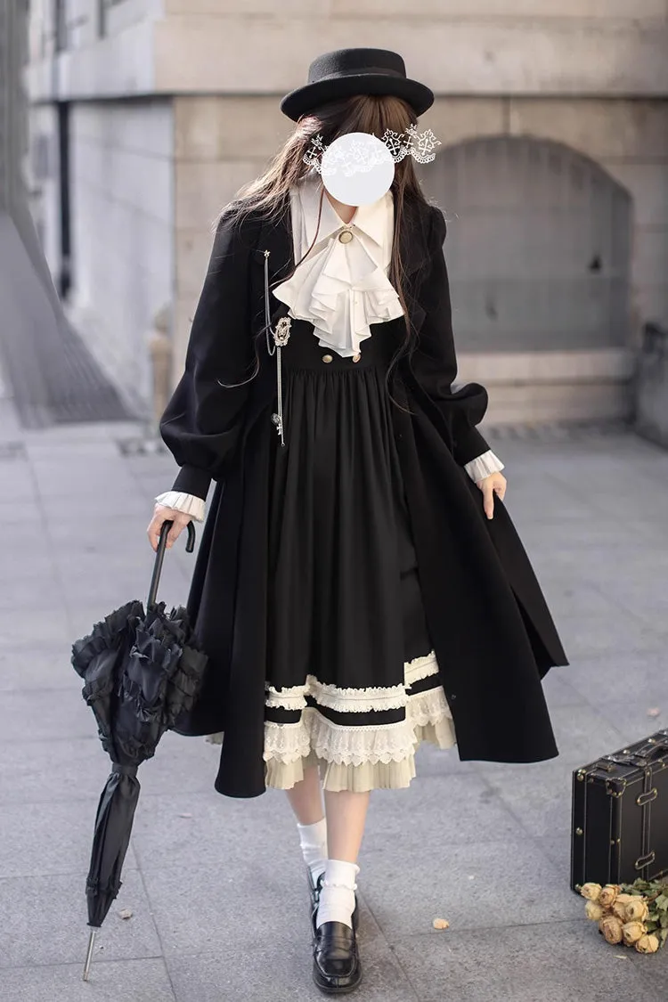 Black [Hathaway] Ruffle Bowknot Lace Elegant Lolita Jumper Dress