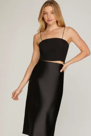 Black Midi Satin Skirt