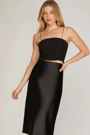 Black Midi Satin Skirt