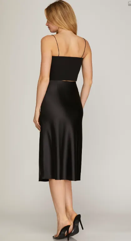 Black Midi Satin Skirt