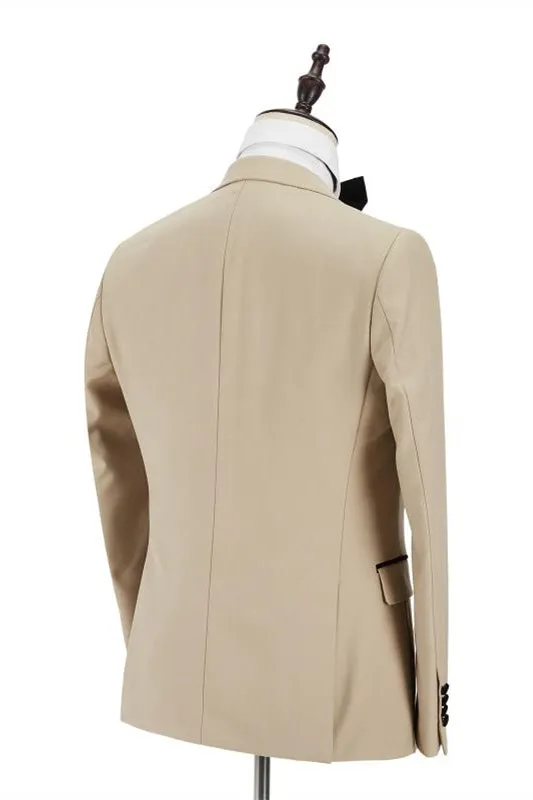Black Peak Lapel Champagne Wedding Suit Velvet Banding Edge Formal Suit for Men