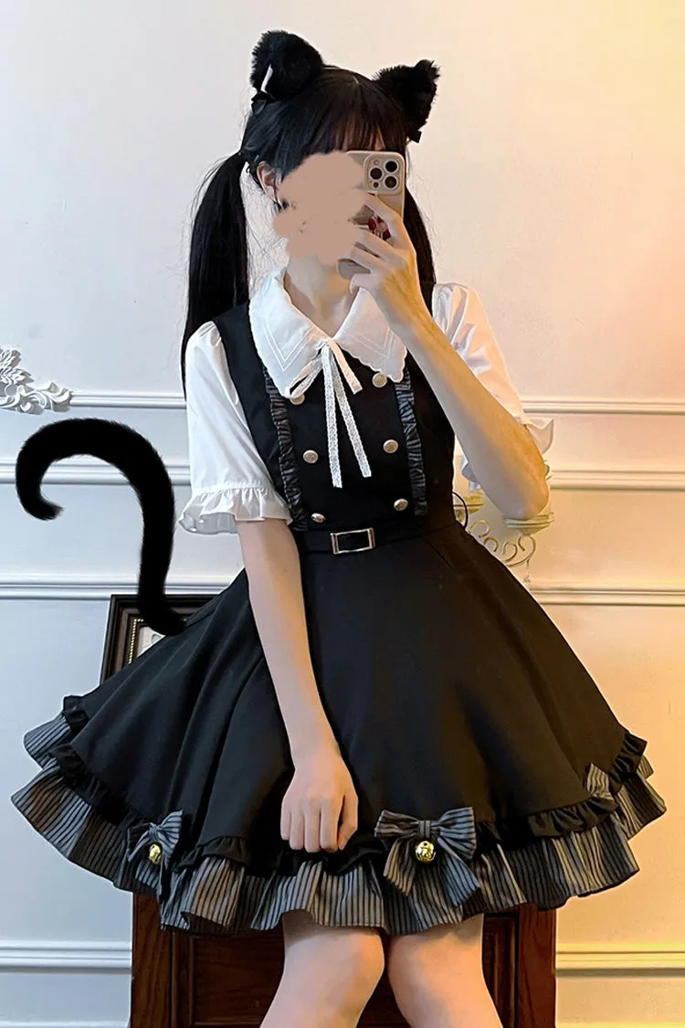 Black Ruffle Bowknot College Style Gothic Lolita Strap Dress