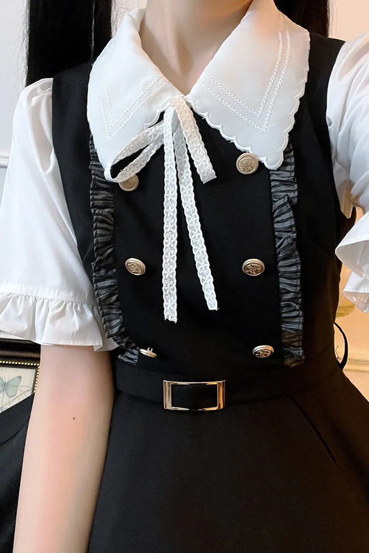 Black Ruffle Bowknot College Style Gothic Lolita Strap Dress