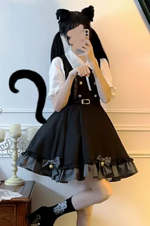 Black Ruffle Bowknot College Style Gothic Lolita Strap Dress