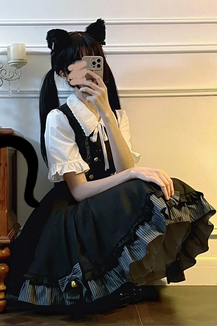 Black Ruffle Bowknot College Style Gothic Lolita Strap Dress
