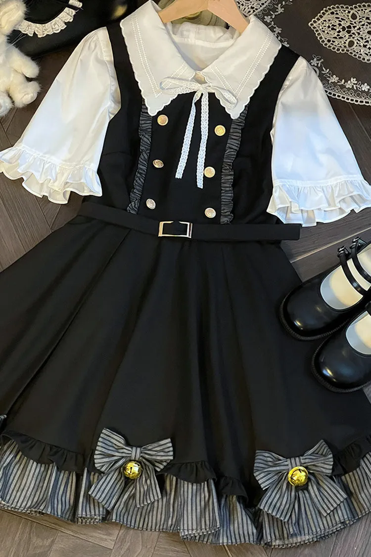 Black Ruffle Bowknot College Style Gothic Lolita Strap Dress