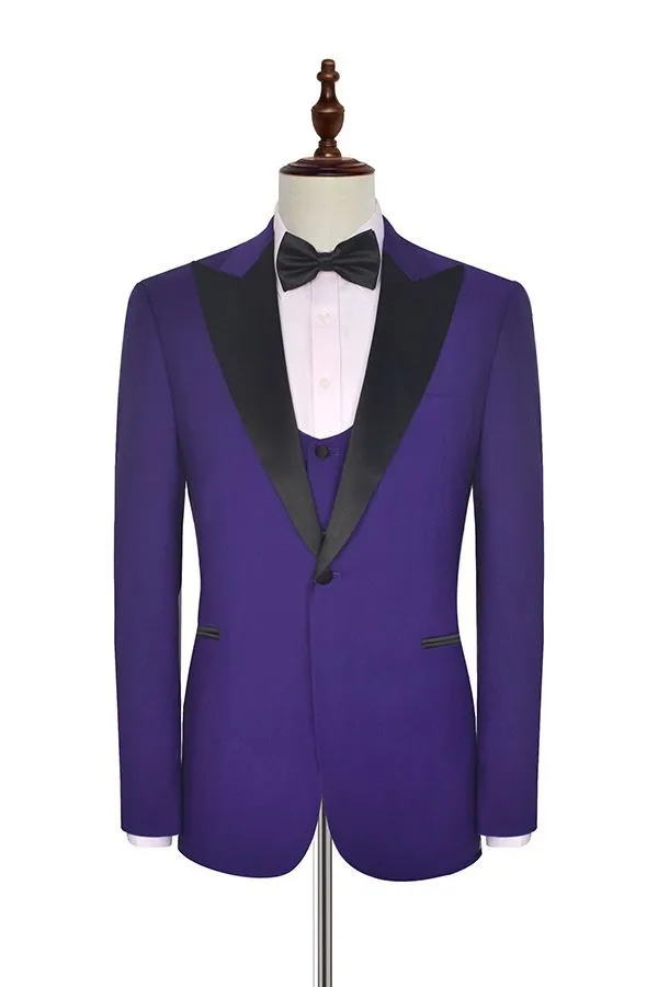 Black Silk Peak Lapel Three Piece Wedding Tuxedos Mens Suits with Vest for Prom