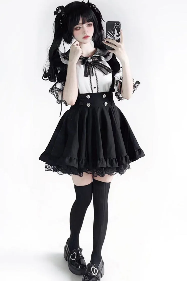 Black Solid Color Ruffle Lace Jirai Kei Japanese Strap Dress