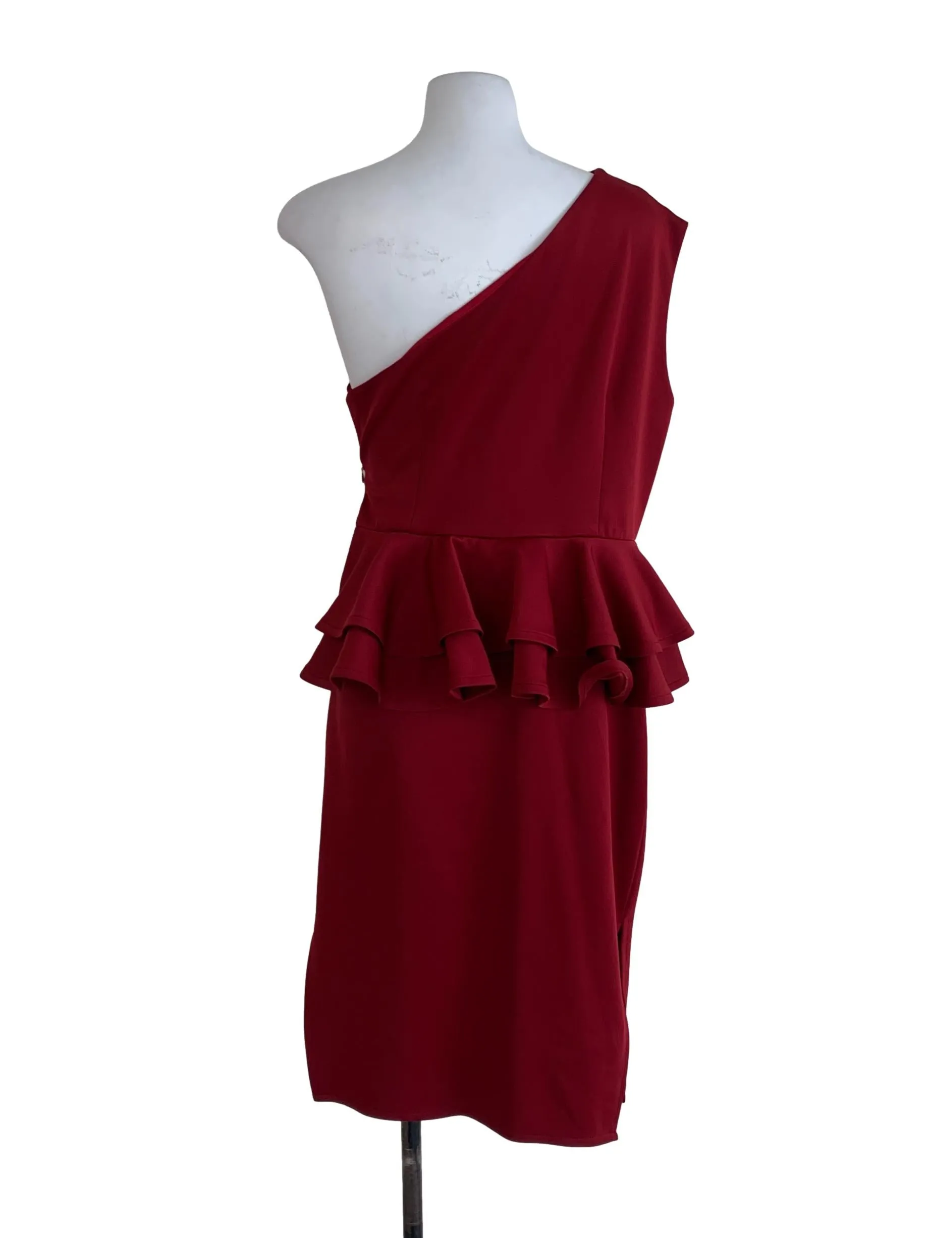 Blood Red Plain Peplum Dress