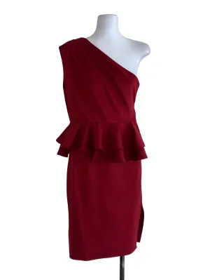 Blood Red Plain Peplum Dress