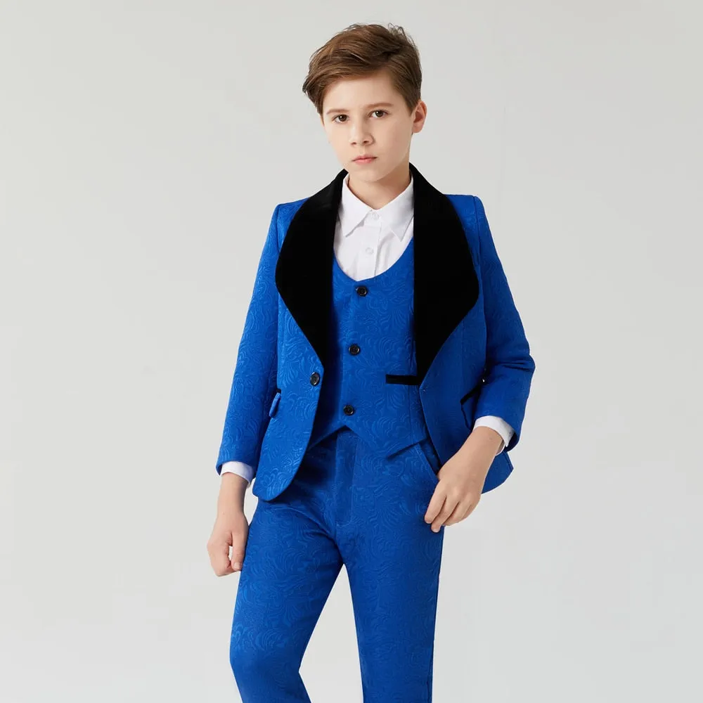 Blue Brocade with Black Lapels