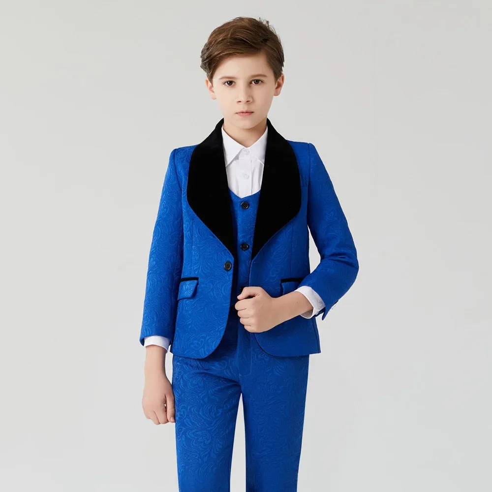 Blue Brocade with Black Lapels