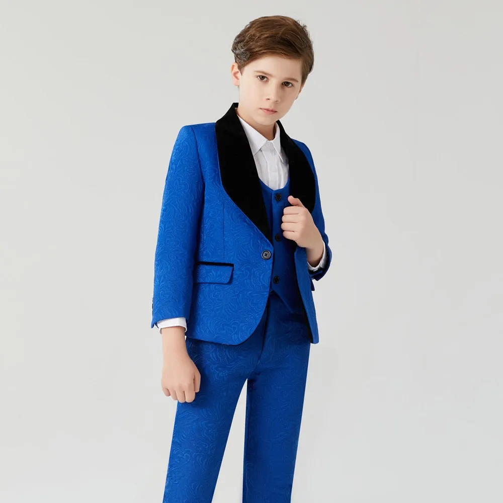 Blue Brocade with Black Lapels