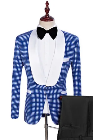 Blue One Button Shawl Lapel Wedding Tuxedo for Men