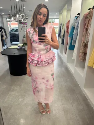BLUSH RUFFLE PEPLUM DRESS