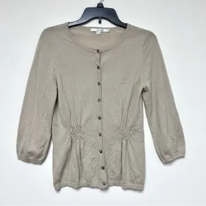 Boden Tan Cream Wool Peplum Fitted Blazer Crystal Buttons