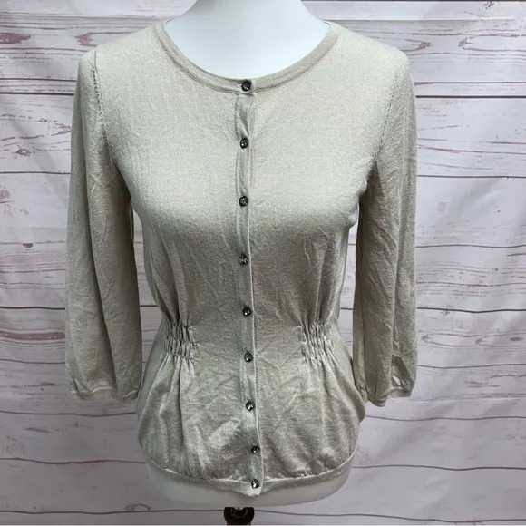 Boden Tan Cream Wool Peplum Fitted Blazer Crystal Buttons
