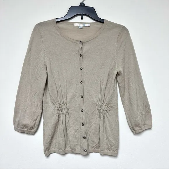 Boden Tan Cream Wool Peplum Fitted Blazer Crystal Buttons