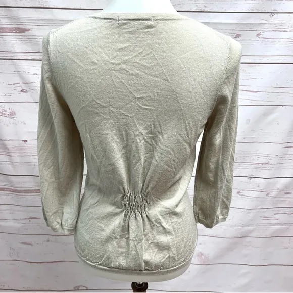 Boden Tan Cream Wool Peplum Fitted Blazer Crystal Buttons
