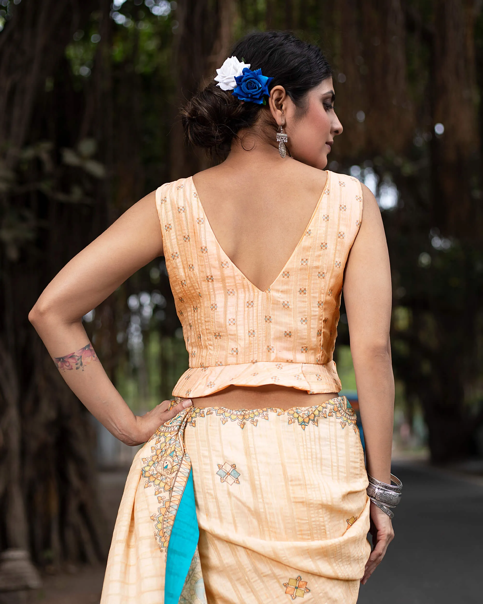 Booti Printed Silk Peplum Blouse