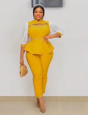 Briana Embellished- 3pcs Gemstone Blouse/Belt/Pant Set (NEW!)