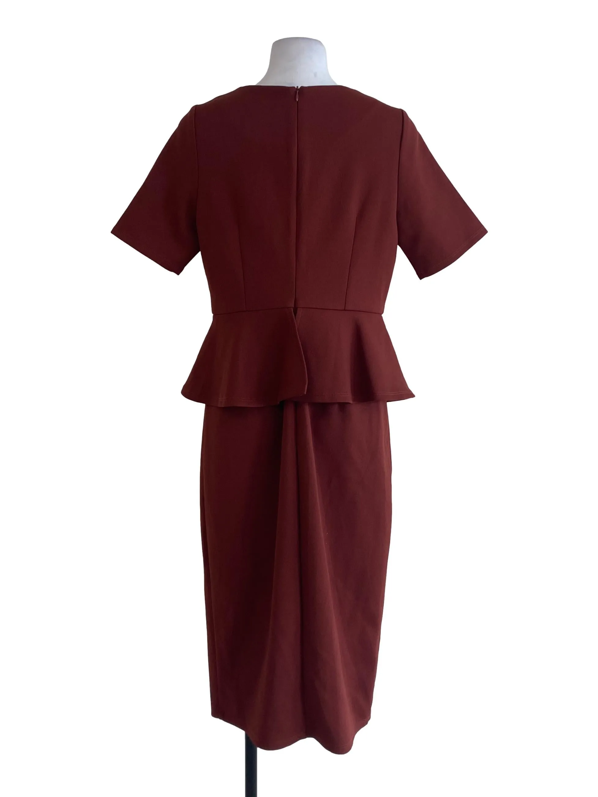 Brown Plain Peplum Dress