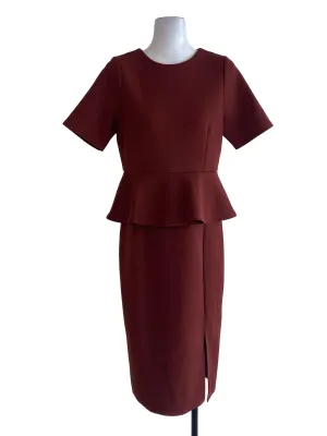 Brown Plain Peplum Dress