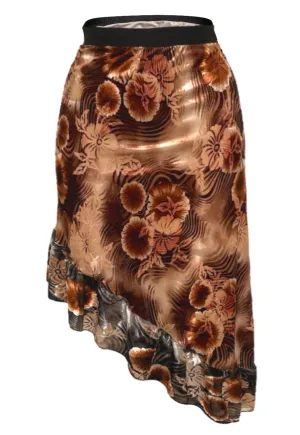 BROWN/BLACK VELVET RUFFLE SKIRT