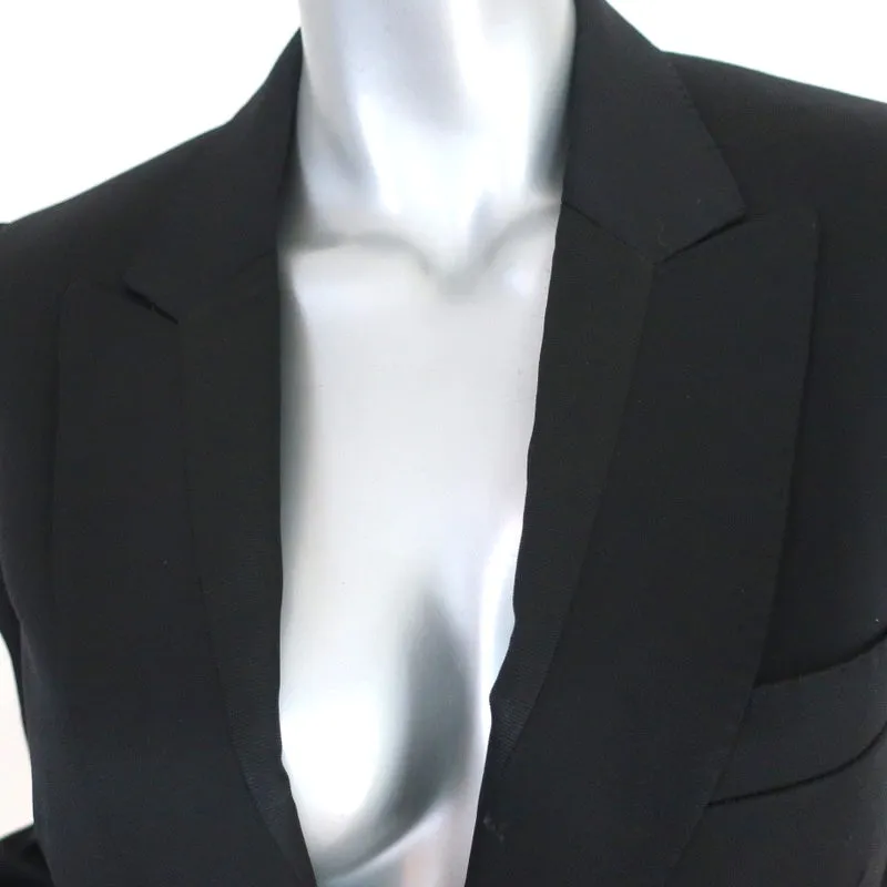 Burberry Blazer Black Stretch Wool Satin Size 40 One-Button Jacket