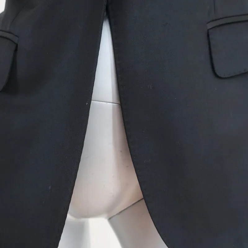 Burberry Blazer Black Stretch Wool Satin Size 40 One-Button Jacket