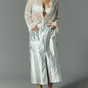 By Anthropologie Metallic Shine Cargo Midi Skirt