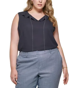 Calvin Klein Womens Plus Size Ruffled Sleeveless Top X25TH77A