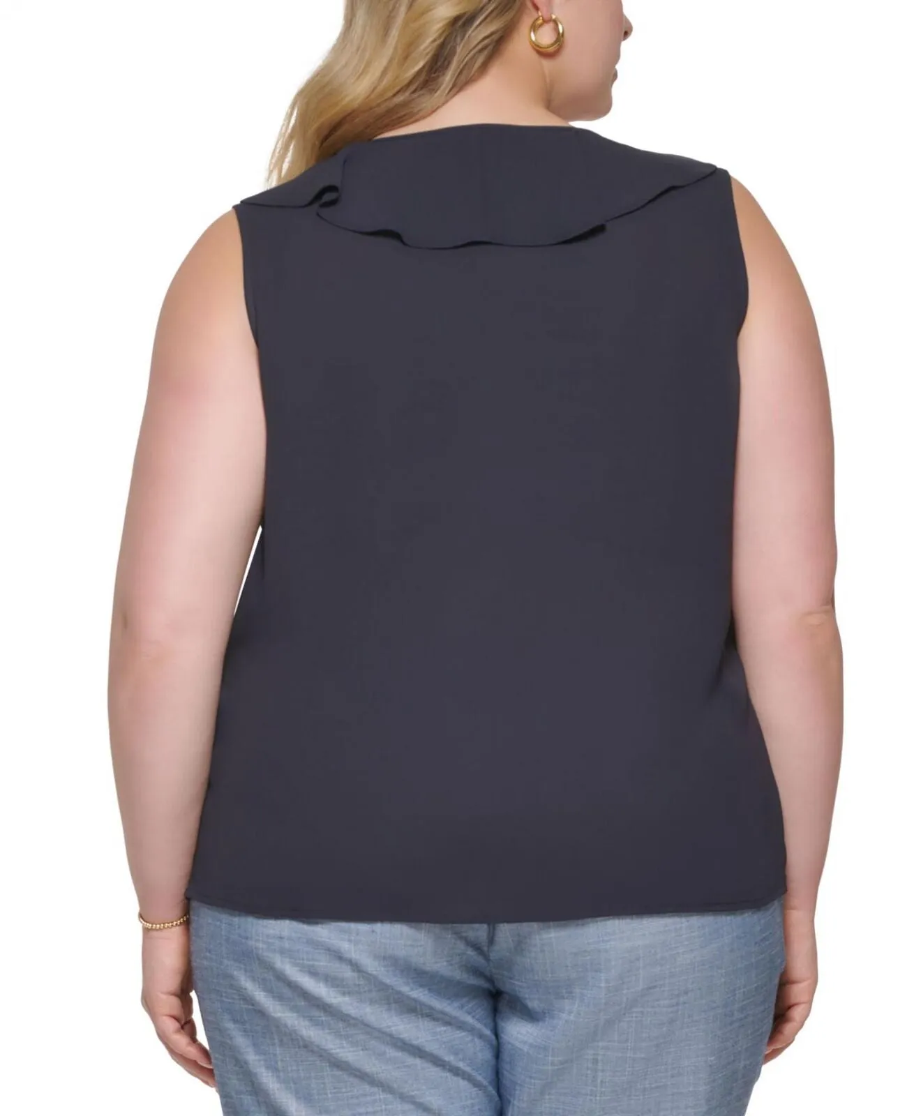 Calvin Klein Womens Plus Size Ruffled Sleeveless Top X25TH77A