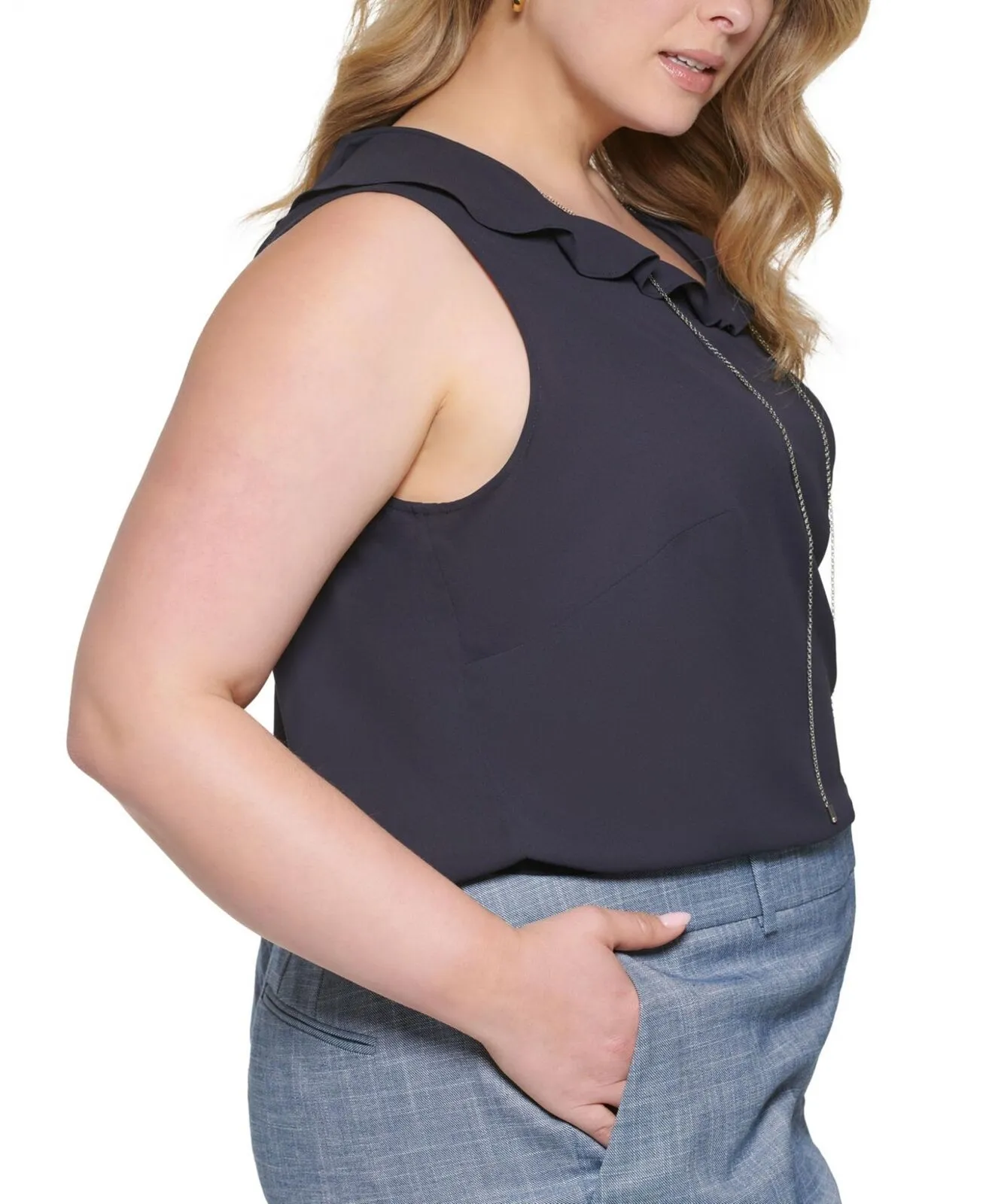 Calvin Klein Womens Plus Size Ruffled Sleeveless Top X25TH77A