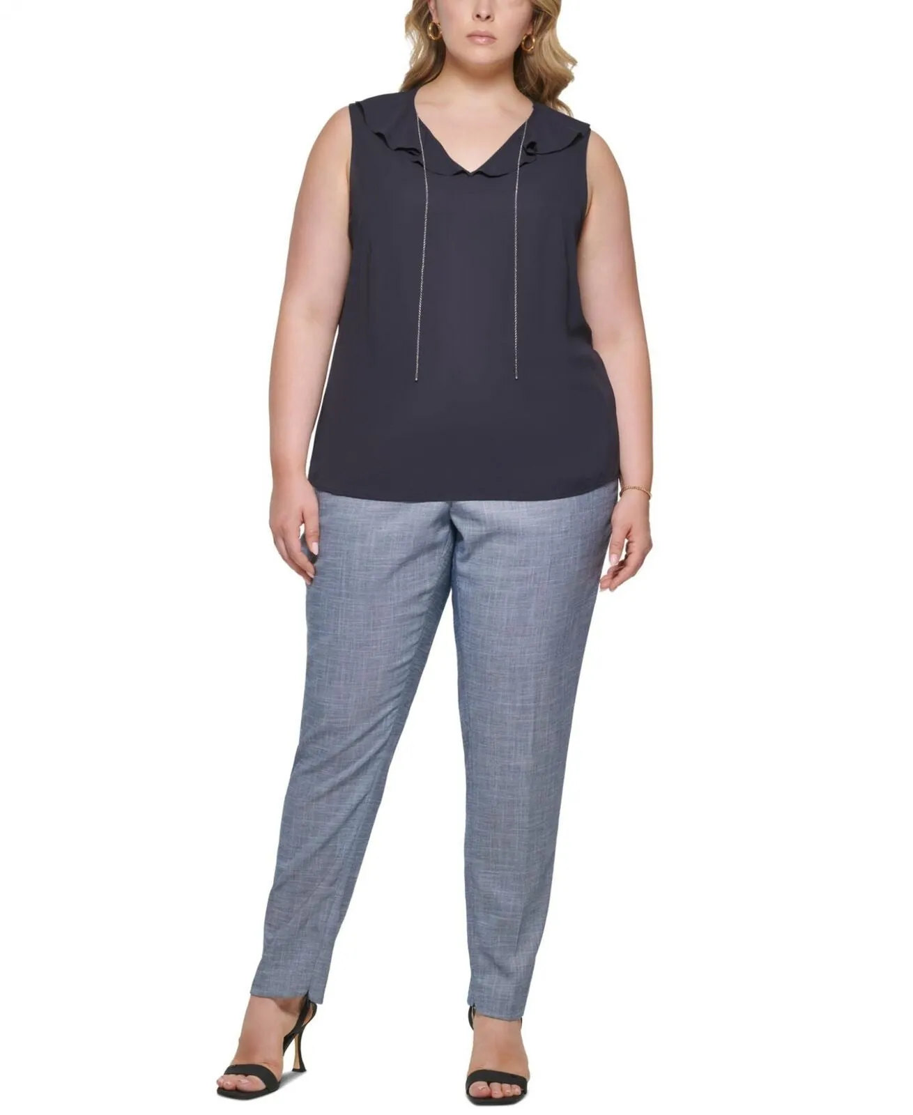 Calvin Klein Womens Plus Size Ruffled Sleeveless Top X25TH77A