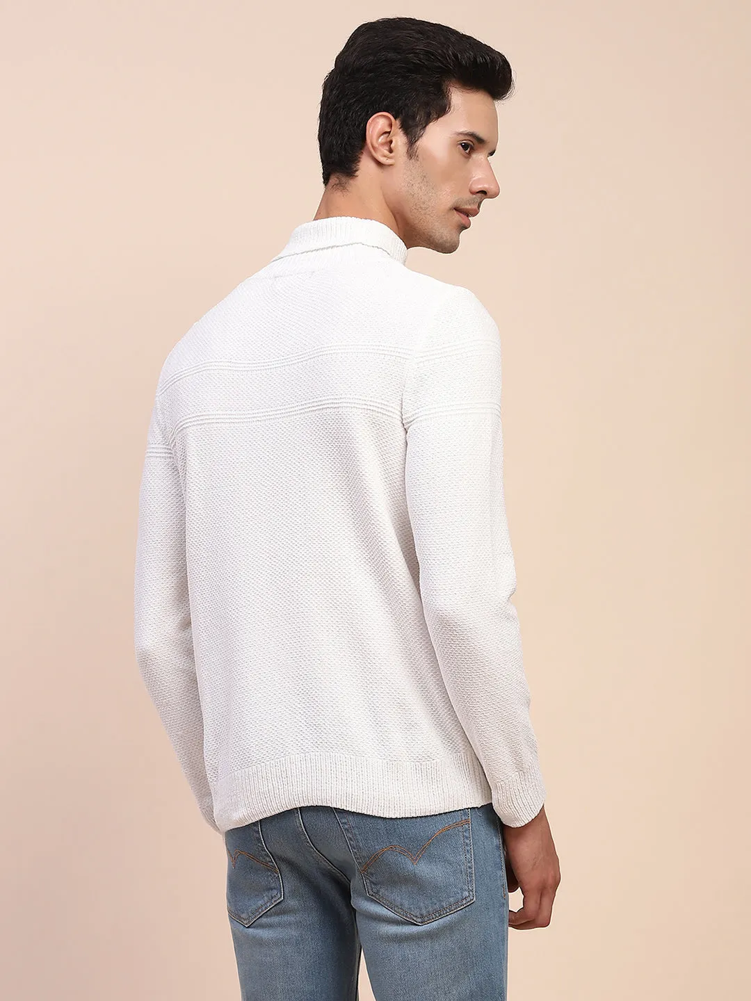 Camla Barcelona White Mock Neck Full Sleeve Sweater