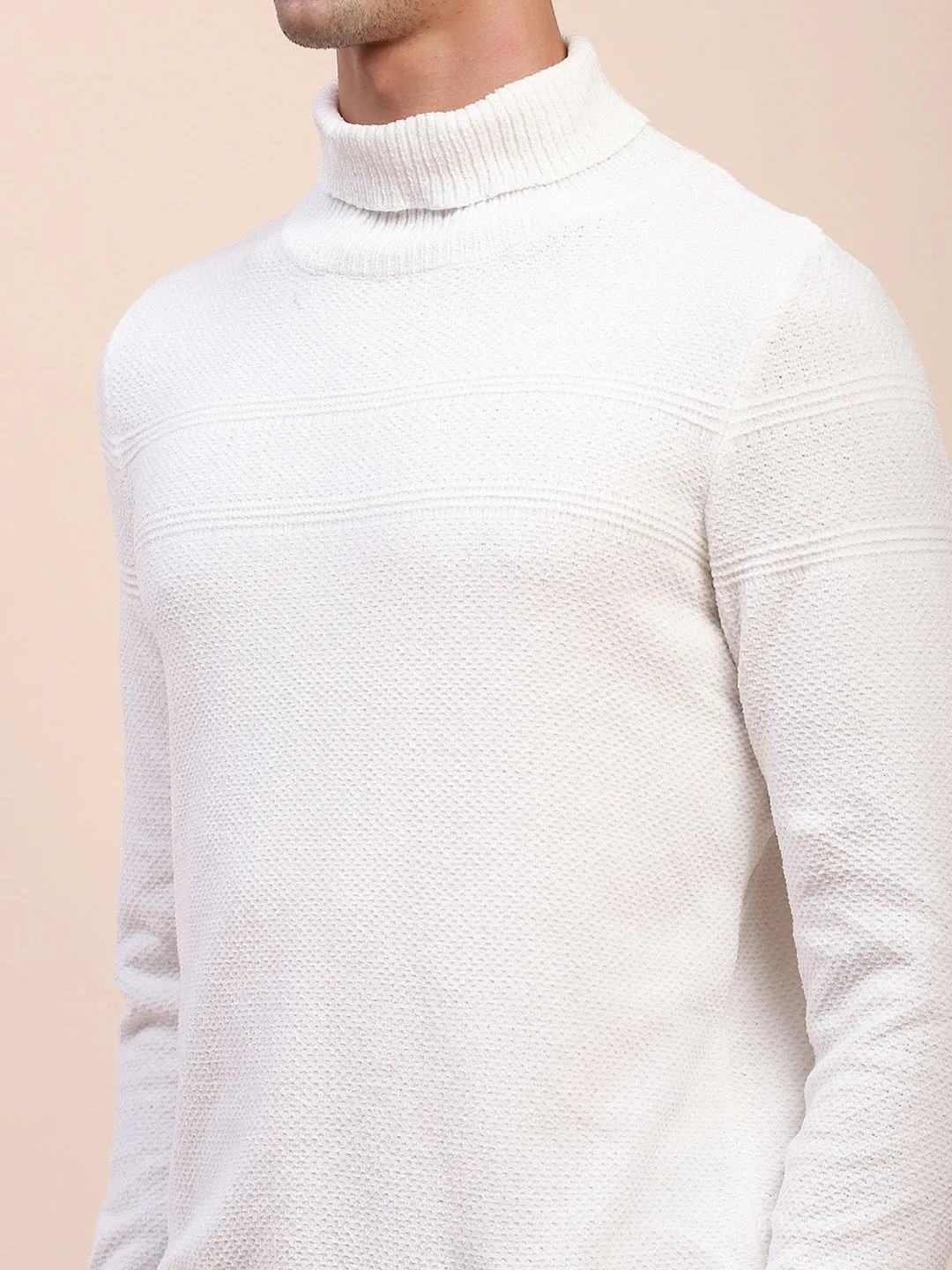 Camla Barcelona White Mock Neck Full Sleeve Sweater
